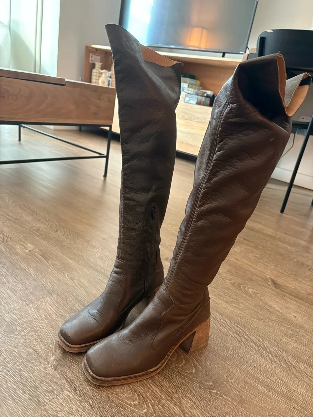 Free People Dark Brown Brianna Over-the-Knee Leather Boots